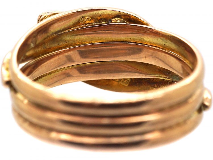 Edwardian 9ct Gold Double Snake Ring with Garnet Eyes