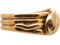 Edwardian 9ct Gold Double Snake Ring with Garnet Eyes