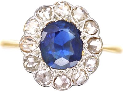 Early 20th Century 18ct Gold Sapphire & Rose Diamond Cluster Ring