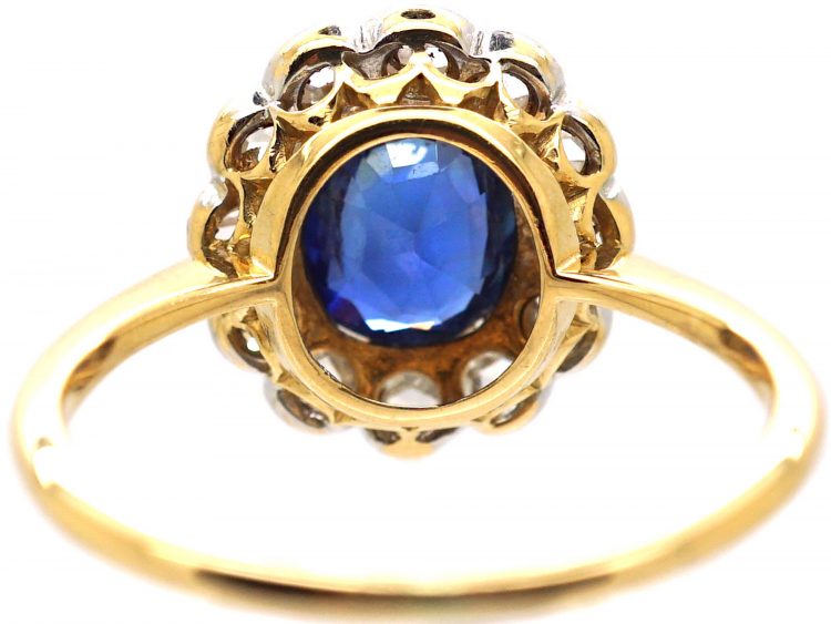 Early 20th Century 18ct Gold Sapphire & Rose Diamond Cluster Ring