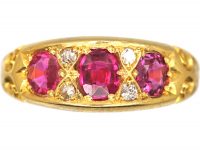 Edwardian 18ct Gold Three Stone Ruby & Diamond Ring