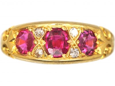 Edwardian 18ct Gold Three Stone Ruby & Diamond Ring