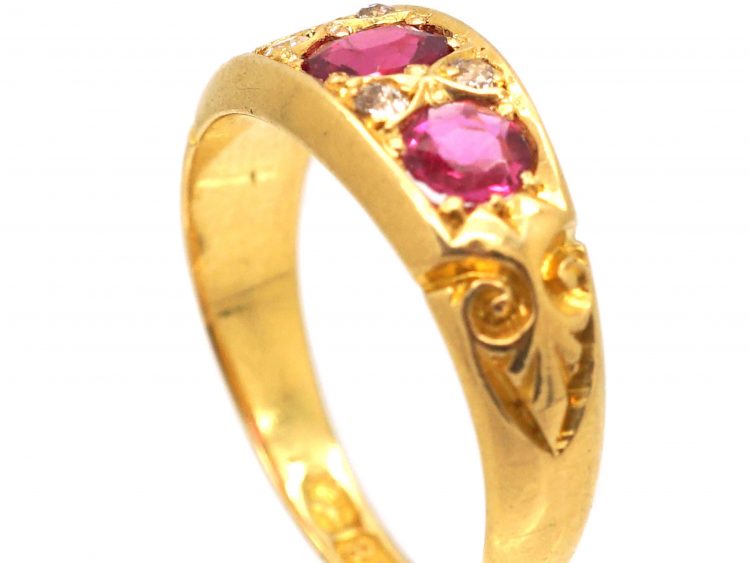 Edwardian 18ct Gold Three Stone Ruby & Diamond Ring