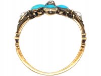 Georgian 15ct Gold & Silver Turquoise & Diamond Forget Me Not Ring