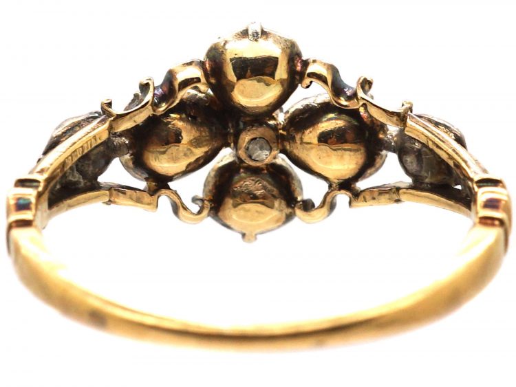 Georgian 15ct Gold & Silver Turquoise & Diamond Forget Me Not Ring