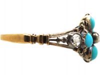 Georgian 15ct Gold & Silver Turquoise & Diamond Forget Me Not Ring