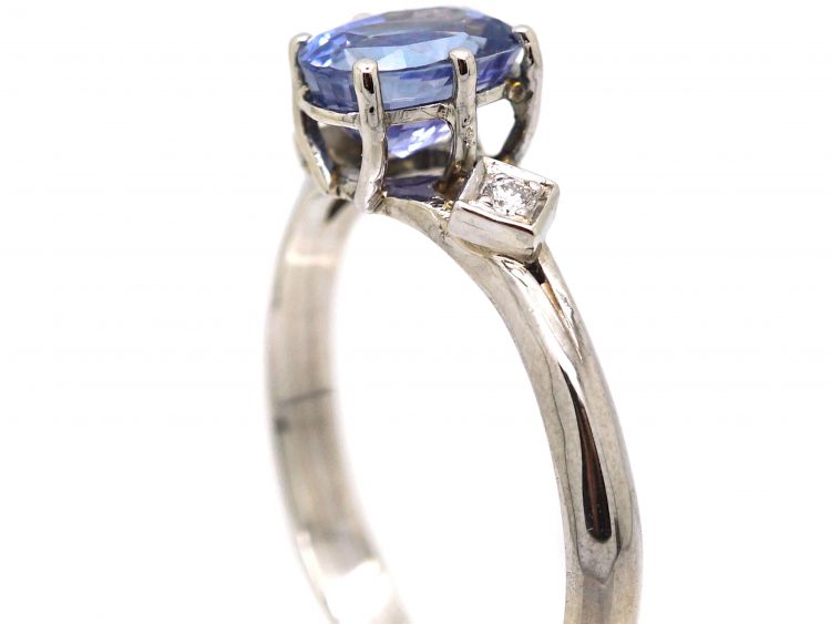 Mid 20th Century 18ct White Gold French Import Sapphire & Diamond Ring