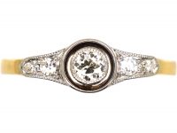 Art Deco 18ct Gold & Platinum Diamond Solitaire Ring with Diamond set Shoulders