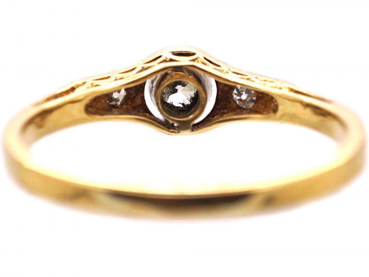 Art Deco 18ct Gold & Platinum Diamond Solitaire Ring with Diamond set Shoulders