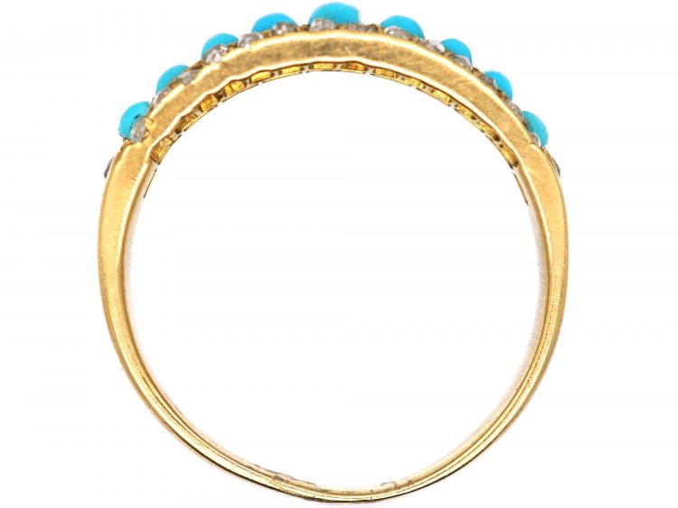 Victorian 15ct Gold Ring set with Nine Turquoise & Rose Diamonds