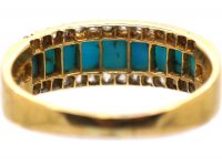 Victorian 15ct Gold Ring set with Nine Turquoise & Rose Diamonds