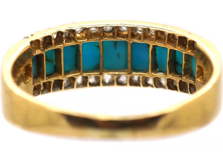 Victorian 15ct Gold Ring set with Nine Turquoise & Rose Diamonds