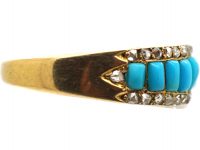 Victorian 15ct Gold Ring set with Nine Turquoise & Rose Diamonds