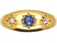 Edwardian 18ct Gold, Sapphire & Diamond Gypsy Ring by Deakin & Frances
