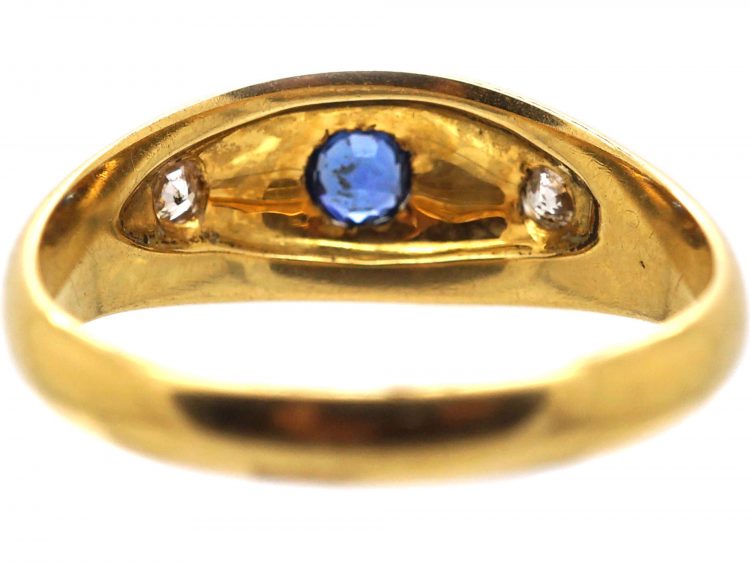 Edwardian 18ct Gold, Sapphire & Diamond Gypsy Ring by Deakin & Frances