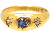 Edwardian 18ct Gold, Sapphire & Diamond Gypsy Ring by Deakin & Frances