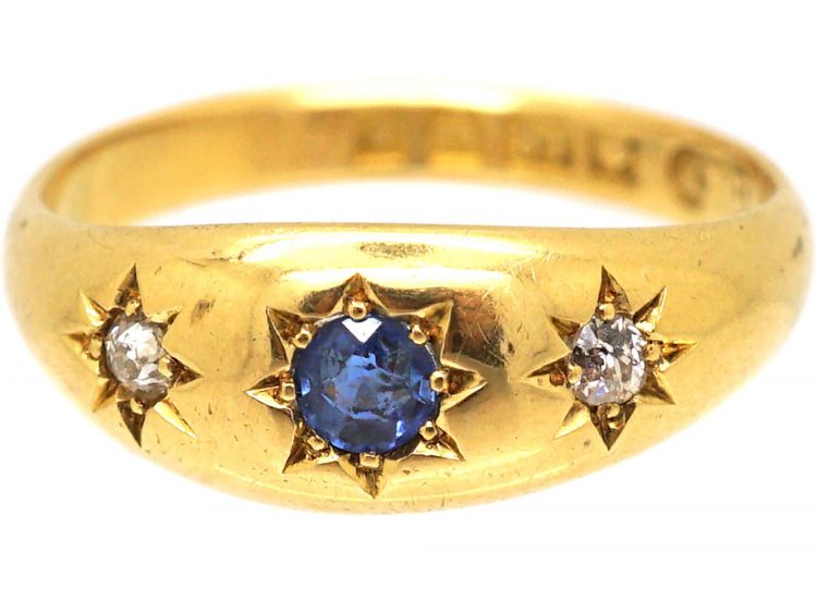 Edwardian 18ct Gold, Sapphire & Diamond Gypsy Ring by Deakin & Frances