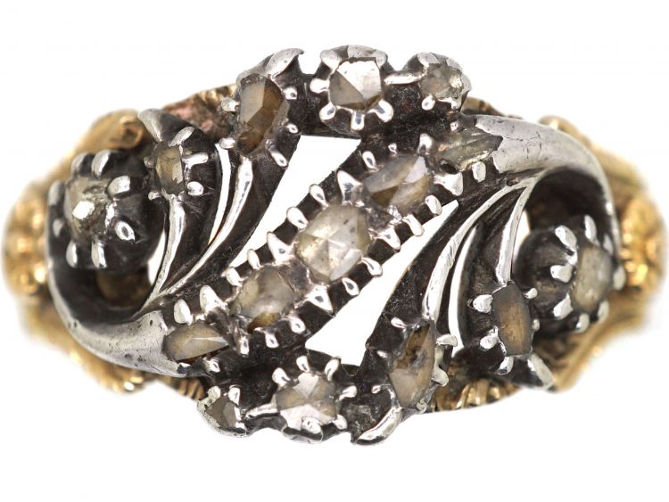 Georgian 9ct Gold & Silver Rose Diamond Twist Ring