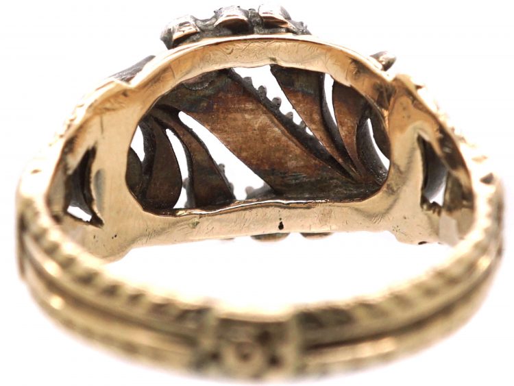 Georgian 9ct Gold & Silver Rose Diamond Twist Ring