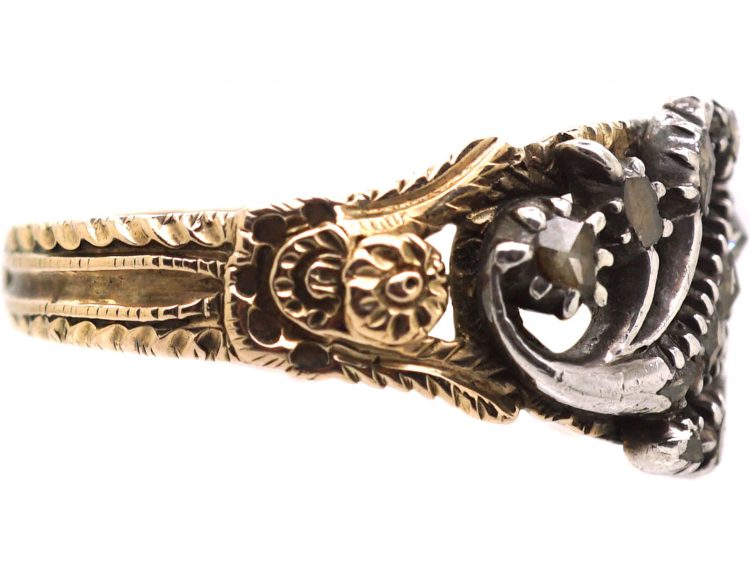Georgian 9ct Gold & Silver Rose Diamond Twist Ring