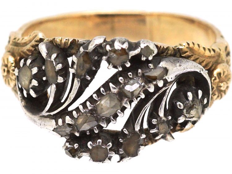 Georgian 9ct Gold & Silver Rose Diamond Twist Ring