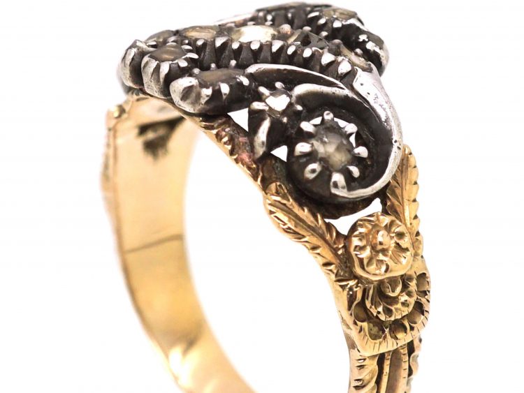 Georgian 9ct Gold & Silver Rose Diamond Twist Ring