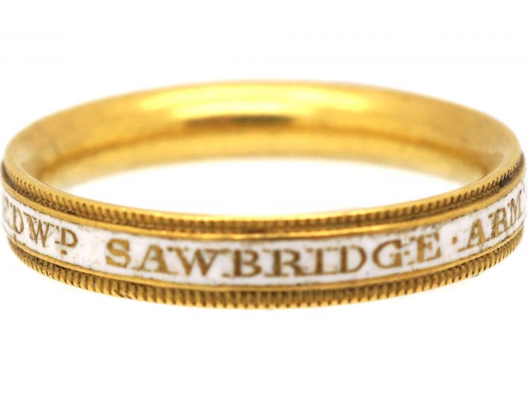 Georgian 18ct Gold & White Enamel Mourning Ring Dated 1775