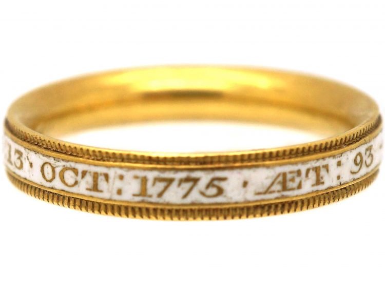 Georgian 18ct Gold & White Enamel Mourning Ring Dated 1775