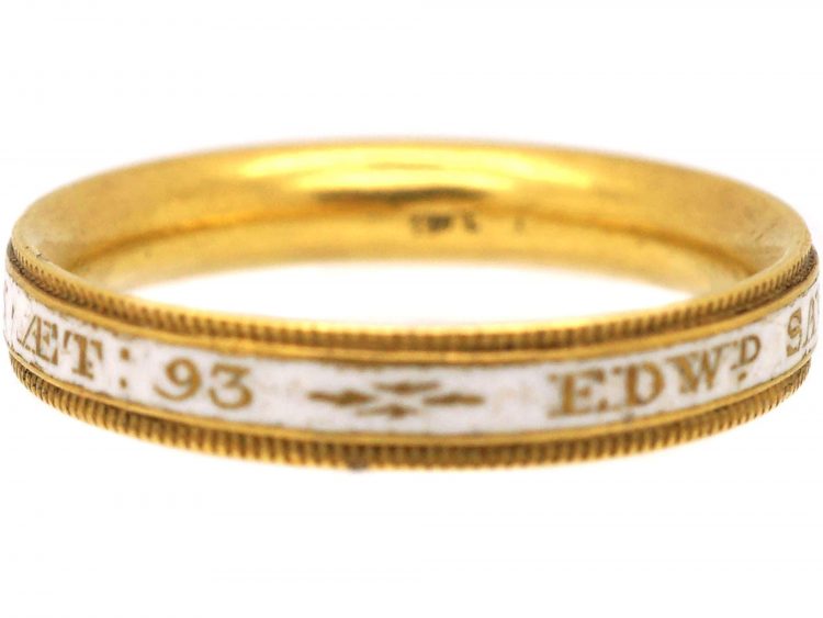 Georgian 18ct Gold & White Enamel Mourning Ring Dated 1775