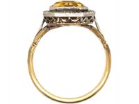 Art Deco 18ct Gold & Platinum, Rectangular Citrine & Diamond Ring
