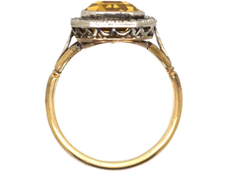 Art Deco 18ct Gold & Platinum, Rectangular Citrine & Diamond Ring