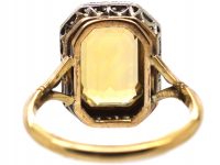 Art Deco 18ct Gold & Platinum, Rectangular Citrine & Diamond Ring