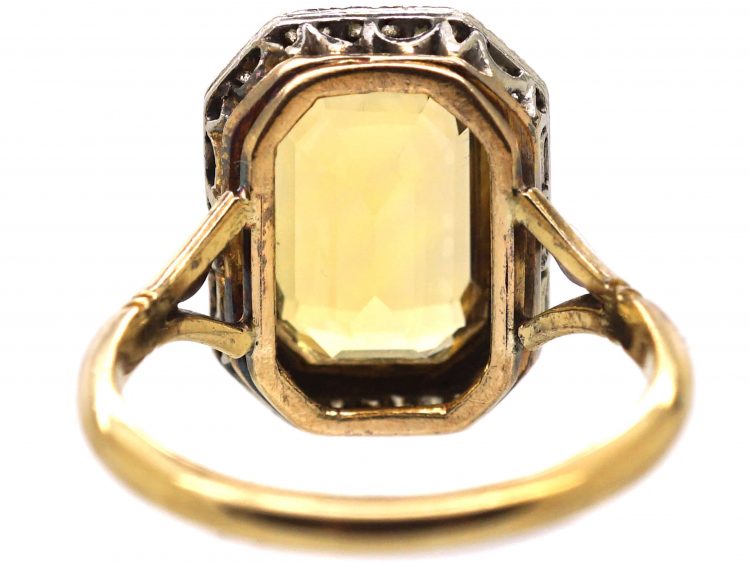 Art Deco 18ct Gold & Platinum, Rectangular Citrine & Diamond Ring