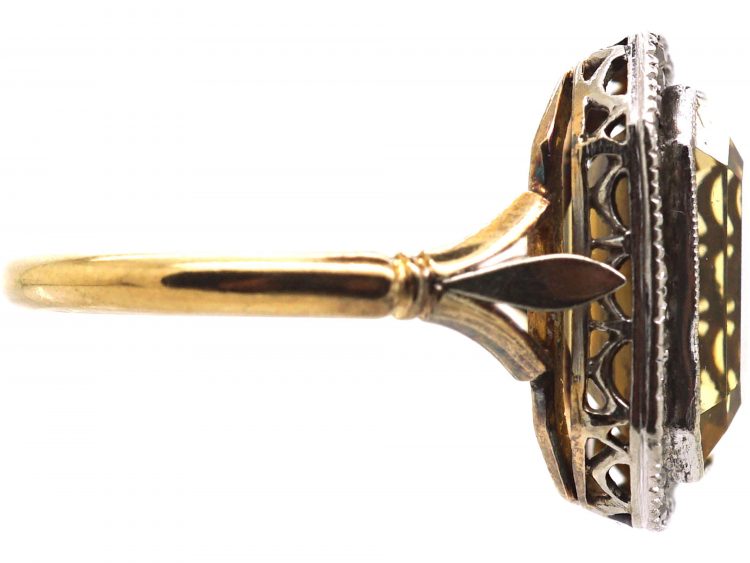 Art Deco 18ct Gold & Platinum, Rectangular Citrine & Diamond Ring
