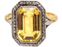 Art Deco 18ct Gold & Platinum, Rectangular Citrine & Diamond Ring