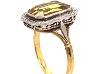 Art Deco 18ct Gold & Platinum, Rectangular Citrine & Diamond Ring