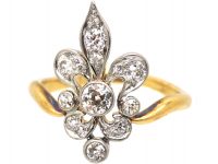 Early 20th Century 18ct Gold & Platinum, Fleur de Lys Ring set with Diamonds
