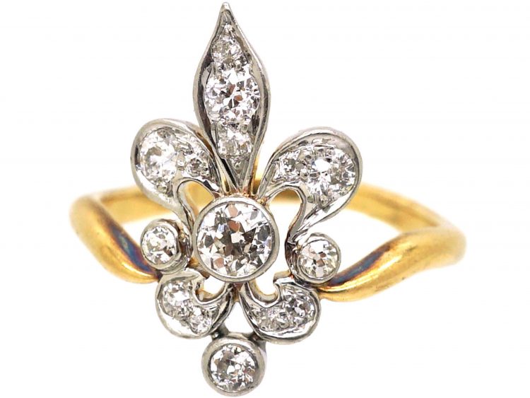 Early 20th Century 18ct Gold & Platinum, Fleur de Lys Ring set with Diamonds