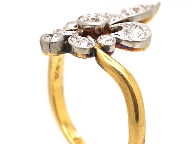 Early 20th Century 18ct Gold & Platinum, Fleur de Lys Ring set with Diamonds