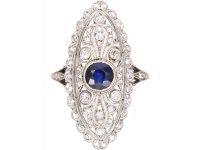 Edwardian Platinum, Sapphire & Diamond Marquise Ring