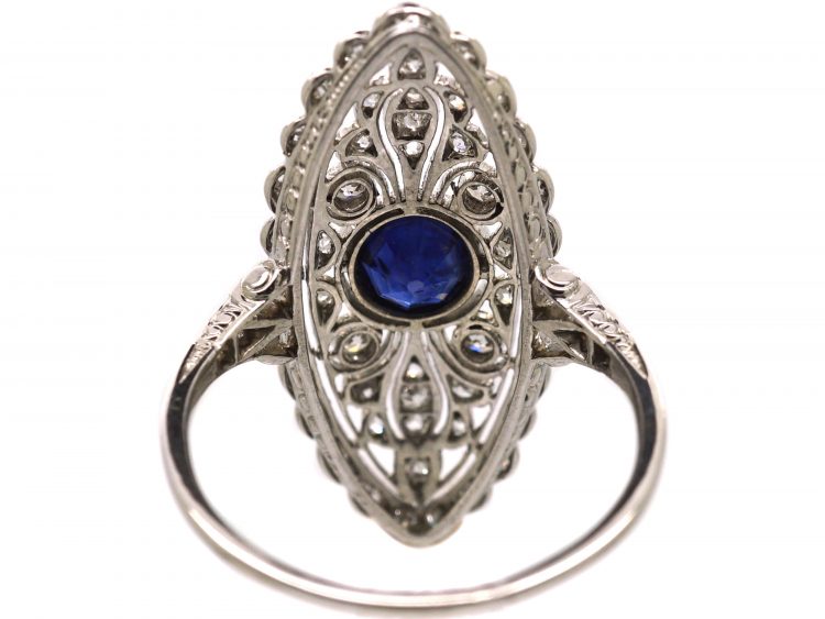 Edwardian Platinum, Sapphire & Diamond Marquise Ring