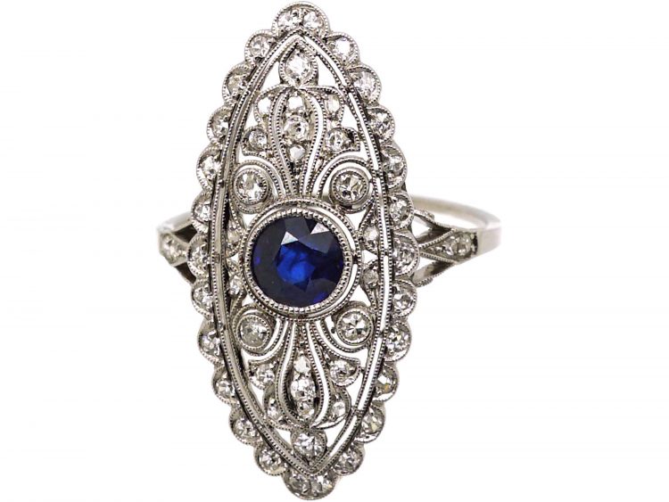 Edwardian Platinum, Sapphire & Diamond Marquise Ring