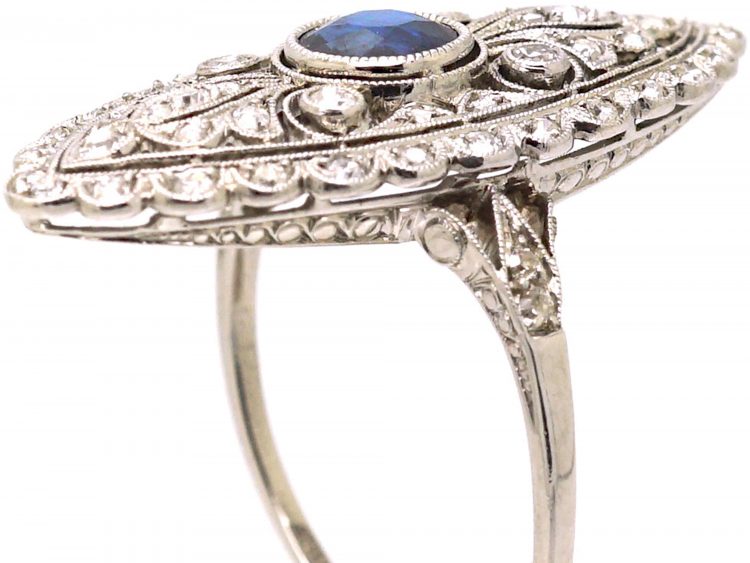 Edwardian Platinum, Sapphire & Diamond Marquise Ring
