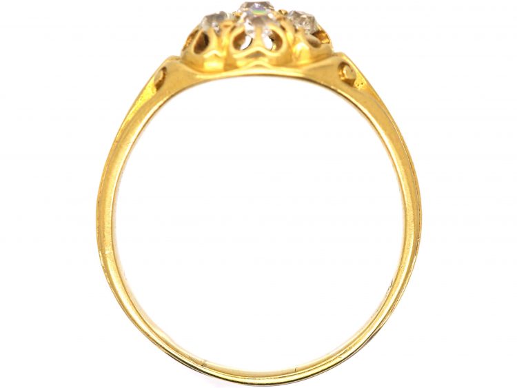 Victorian 18ct Gold Diamond Cluster Ring with Scroll Motifs on the Shoulders