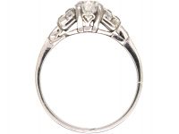 Art Deco Platinum Diamond Solitaire Ring with Square Cut Diamond Shoulders