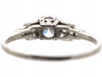 Art Deco Platinum Diamond Solitaire Ring with Square Cut Diamond Shoulders