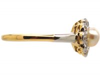 Edwardian 18ct Gold & Platinum Diamond & Natural Pearl Cluster Ring by Deakin & Frances