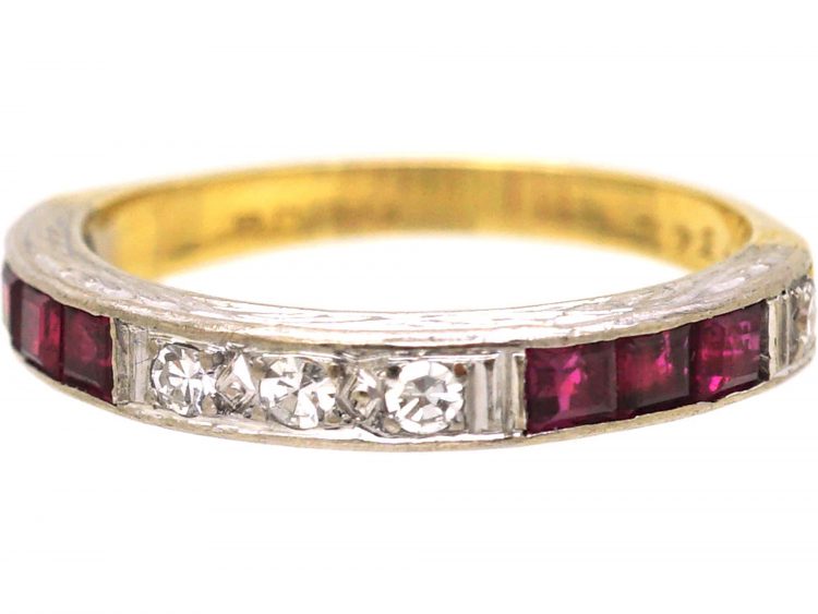 18ct Yellow & White Gold, Ruby & Diamond Half Eternity Ring by Cropp & Farr