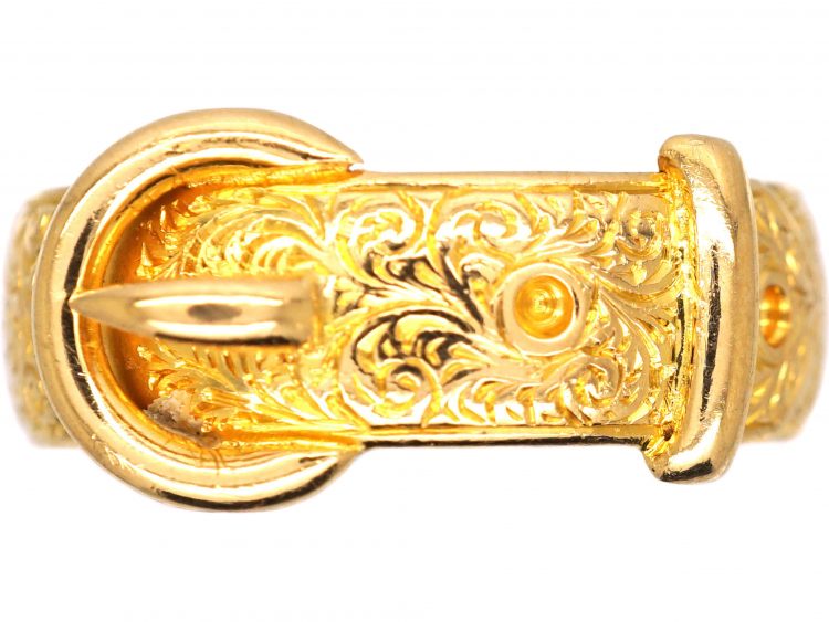 Victorian 18ct Gold Buckle Ring with Ornate Engraving