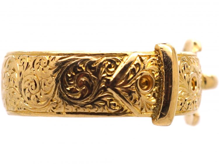 Victorian 18ct Gold Buckle Ring with Ornate Engraving